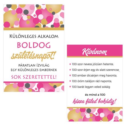 Boldog Születésnapot! Rózsaszín Pasztell Konfettis Boros Üveg Címke, 2 db-os