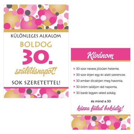 Boldog 30. Születésnapot! Rózsaszín Pasztell Konfettis Boros Üveg Címke, 2 db-os