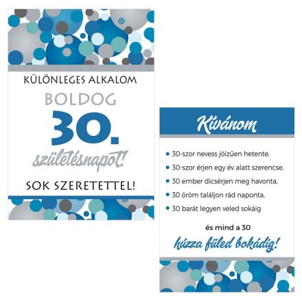 Boldog 30. Születésnapot! Kék Pasztell Konfettis Boros Üveg Címke, 2 db-os