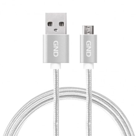 GND MicroUSB kábel 2 méter, fonott - ezüst színnAdat- és tápkábel, csatlakozó USB A - microUSB