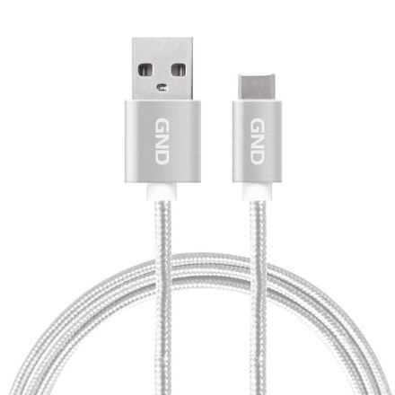 GND Type-C / USB kábel 2 méter, fonott - ezüst színnAdat- és tápkábel, USB A - USB-C csatlakozó