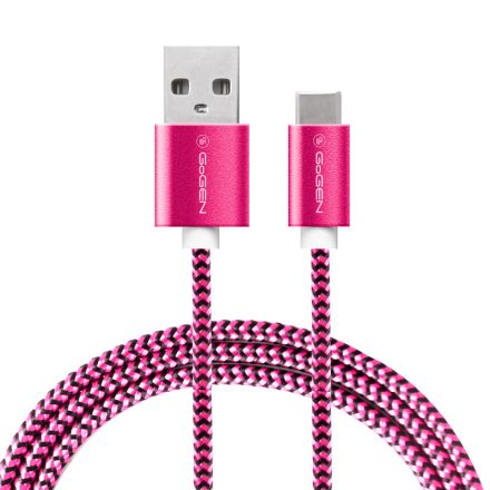 GoGEN Type-C USB kábel, 1m, borított - bordó színnLightning adat és töltő csatlakozó kábel, 1 m, USB 2.0 A – USB-C villa, külső borítás, fémes konnektorok