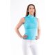 HOLEINONE LADIES FRONT WRINKLED SLEEVELESS POLO SHIRT WITH STAND UP COLLAR turquoise-blue/red tuck