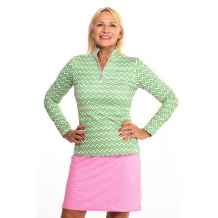 ACE LADIES STAND UP COLLAR LONG SLEEVE GOLF POLO SHIRT mentha/pink chevron pattern