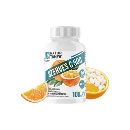 Szerves C 500 - kétféle C-vitamin gyomorkímélő - 100 rágótabletta - narancs - Natur Tanya