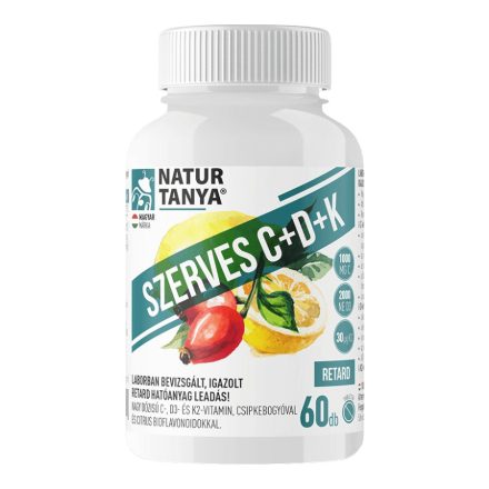 Szerves C+D+K - 1000mg C-vitamin, 2000IU D3-vitamin, 30 µg K2-vitamin - 60 tabletta - Natur Tanya