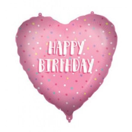 Happy Birthday Pink Heart fólia lufi 46 cm