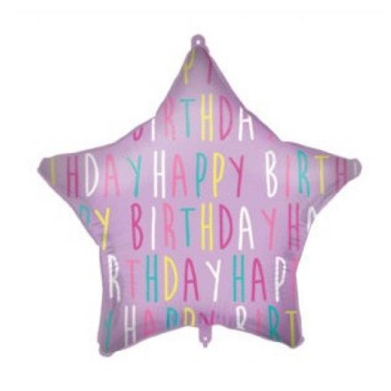 Happy Birthday Purple Star fólia lufi 46 cm