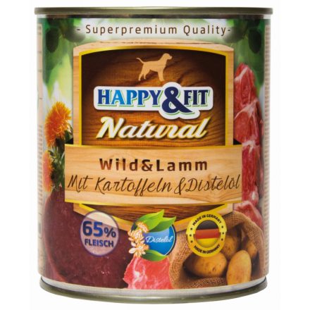 -Happy&Fit Natural Dog Konzerv Vadhús&Bárány Burgonyával&Sáfrányolajjal 800g