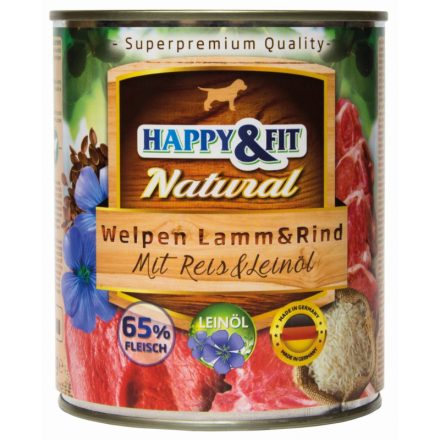 -Happy&Fit Natural Dog Konzerv Junior Bárány&Marha Rizzsel&Lenmagolajjal 800g