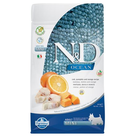 -N&D Ocean Dog tőkehal, sütőtök&narancs adult mini 800g