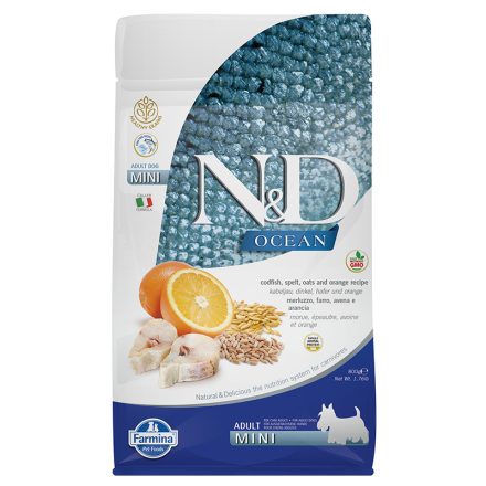 N&D Dog Ocean tőkehal, tönköly, zab&narancs adult mini 800g