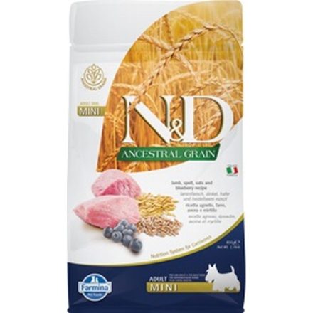 N&D Dog Ancestral Grain bárány, tönköly, zab&áfonya adult mini 800g