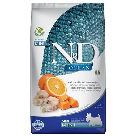 N&D Dog Ocean tőkehal, sütőtök&narancs adult mini 2,5kg