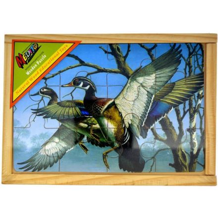 Fa puzzle, madaras, 4 kép, 12 db-os, 20*14 cm fa dobozban