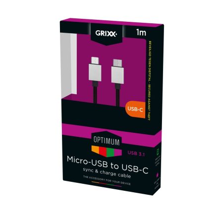 GRIXX OPTIMUM USB C - MICRO USB - Nagysebességű adat és töltőkábel Nylon 1 m