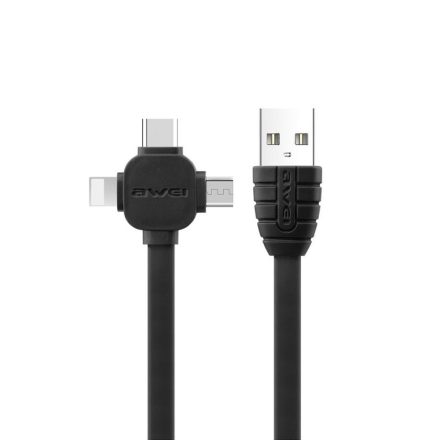 AWEI CL-82 - 3 az 1-ben USB - MicroUSB/Lightning/Type-C kábel, 1M - Fekete