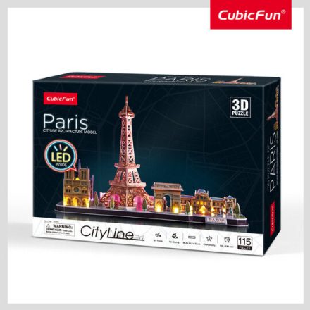 3D puzzle City Line Párizs LED-es CubicFun