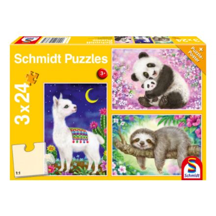 Panda,Láma,Lajhár puzzle 3x24 db-os 56368 Schmidt