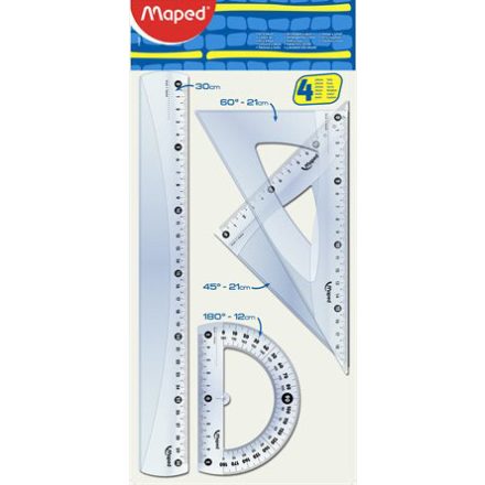 Maped Vonalzó Készlet 4 darab/csomag Egyenes (30 cm) 45 Fokos 60 Fokos Szögmérő