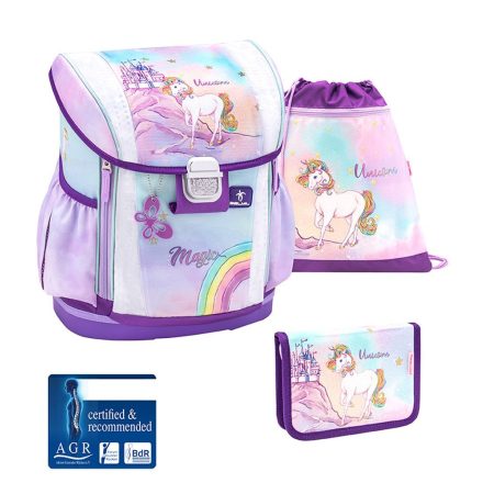 Belmil Merevfalú Iskolatáska Szett Customize-me 404-20 Rainbow Unicorn Magic Tolltartóval és Tornazsákkal AGR Tanusítvány