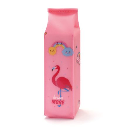 SchoolArt Szögletes Tolltartó 21x6x6 cm PU Tejesdoboz Alak Flamingo Minta Vegyesen