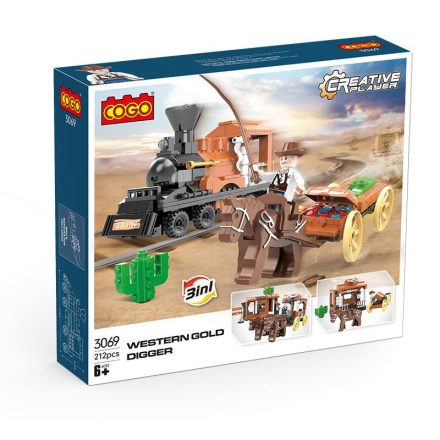 COGO® 3069 | lego-kompatibilis építőjáték | 212 db építőkocka | 3az1-ben vadnyugati vonat vagy aranyásó