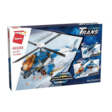 QMAN® 42103 | lego-kompatibilis építőjáték |  604 db építőkocka | 3-az-1-ben szuper kreátor Helikopter, Repülő sárkány vagy Vadászgép