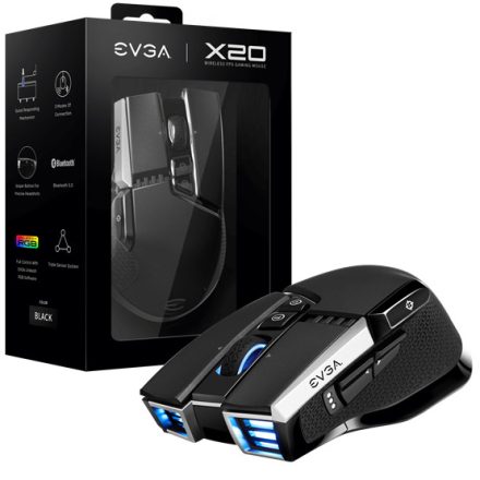 Mouse EVGA X20 Wireless Gaming egér - RGB - Fekete