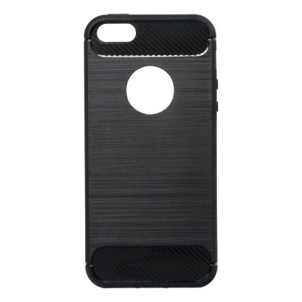 Carbon Fiber iPhone 5 5S SE fekete szilikon tok (Forcell)