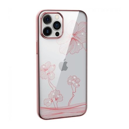 Devia Crystal Flora iPhone 12 Mini (5,4") rose gold virág mintás köves hátlap tok