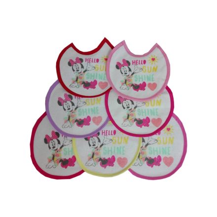 Disney Minnie egér baba előke 7 darab/csomag - 16x16 cm pamut előke - világosrózsaszín-rózsaszín-sötétrózsaszín-pink-piros-lila-sárga