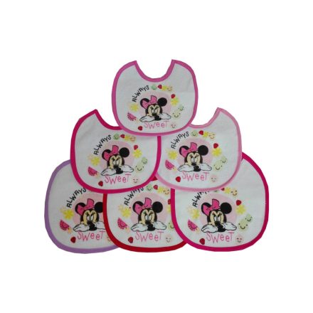 Disney Minnie egér baba előke 6 darab/csomag - 18x18 cm pamut előke - világosrózsaszín-rózsaszín-sötétrózsaszín-pink-piros-lila