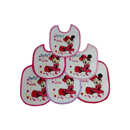 Disney Minnie egér baba előke 6 darab/csomag - 19x23 cm pamut előke - világosrózsaszín-rózsaszín-sötétrózsaszín-pink-piros-lila