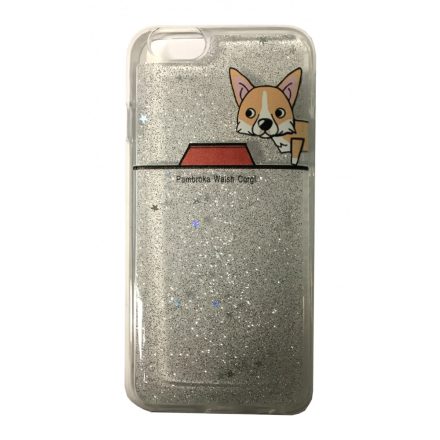 Apple iPhone 7 Plus / 8 Plus, TPU szilikon tok, csillogós, pembroke welsh corgi minta, átlátszó