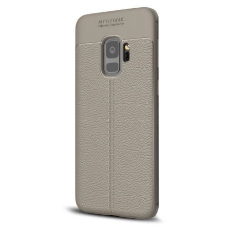 Samsung Galaxy J7 (2017) SM-J730F, TPU szilikon tok, bőrhatású, varrásminta, szürke