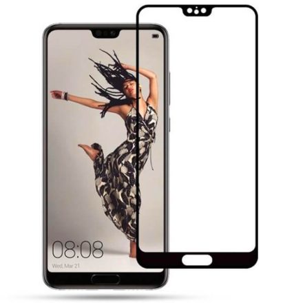 Huawei P20 Pro, Kijelzővédő fólia, ütésálló fólia (az íves részre is!), Tempered Glass (edzett üveg), 3D Full Cover, fekete