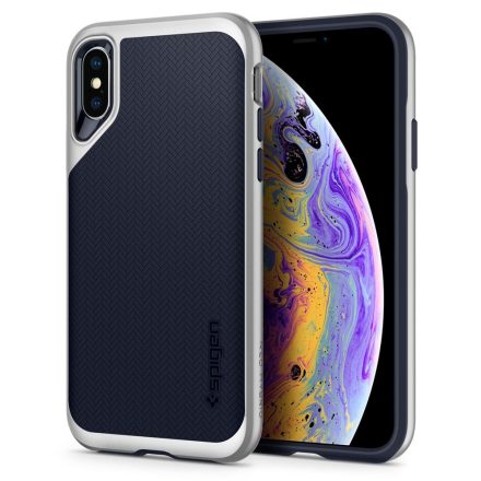 Apple iPhone XS Max, TPU szilikon tok, műanyag kerettel, Spigen Neo Hybrid, halszálka minta, ezüst