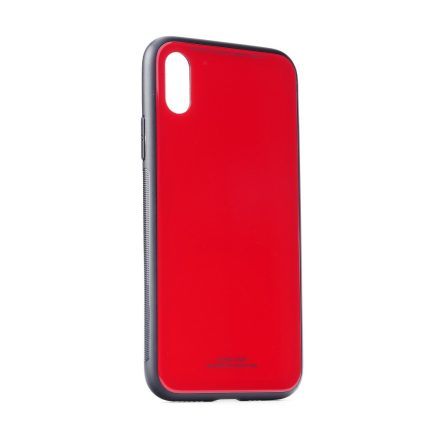 Samsung Galaxy M10 SM-M105F, TPU szilikon védőkeret, üveg hátlap, Glass Case, piros