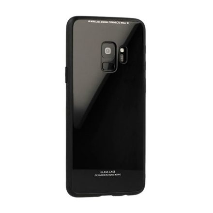 Xiaomi Redmi Go, TPU szilikon védőkeret, üveg hátlap, Glass Case, fekete