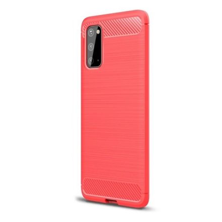 Huawei P40 Pro, Szilikon tok, közepesen ütésálló, szálcsiszolt, karbon minta, piros