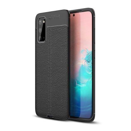 Huawei P Smart Plus (2019), Szilikon tok, bőrhatású, varrásminta, fekete