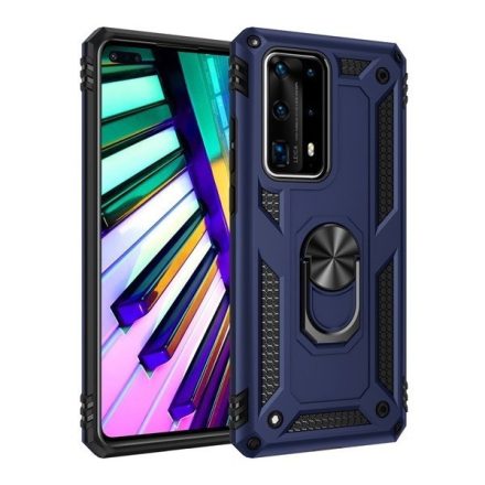 Xiaomi Redmi Note 9S / 9 Pro / 9 Pro Max, Műanyag hátlap védőtok, közepesen ütésálló, szilikon belső, telefontartó gyűrű, Defender, sötétkék