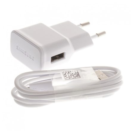 Hálózati töltő adapter, 5V / 1000 mAh, USB aljzat, microUSB kábellel, Samsung, fehér, gyári