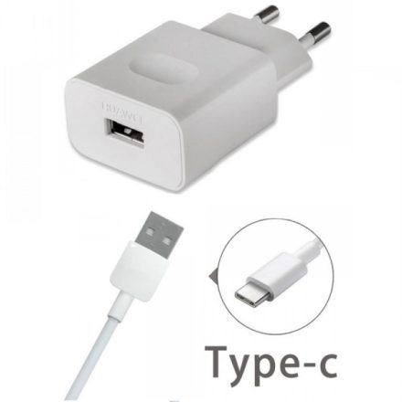 Hálózati töltő adapter, 9V / 2000mA, USB aljzat, USB Type-C kábellel, Huawei AP32, fehér, gyári