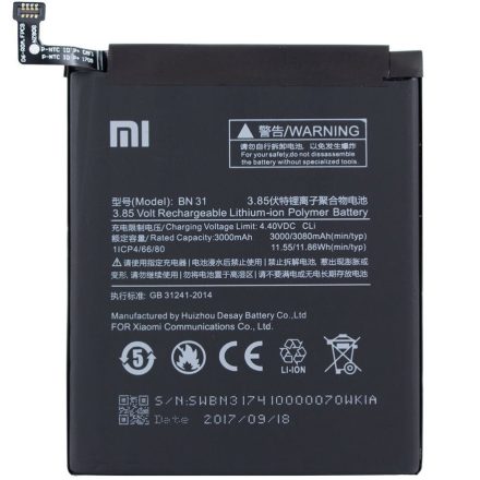 Xiaomi Redmi Note 5A, Akkumulátor, 3000 mAh, Li-Polymer, gyári