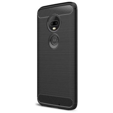 Motorola Moto G7, TPU szilikon tok, közepesen ütésálló, szálcsiszolt, karbon minta, fekete