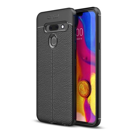 LG G8 ThinQ G820Q, TPU szilikon tok, bőrhatású, varrásminta, fekete