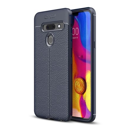 LG G8 ThinQ G820Q, TPU szilikon tok, bőrhatású, varrásminta, sötétkék