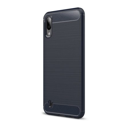 Samsung Galaxy M10 SM-M105F, TPU szilikon tok, közepesen ütésálló, szálcsiszolt, karbon minta, sötétkék